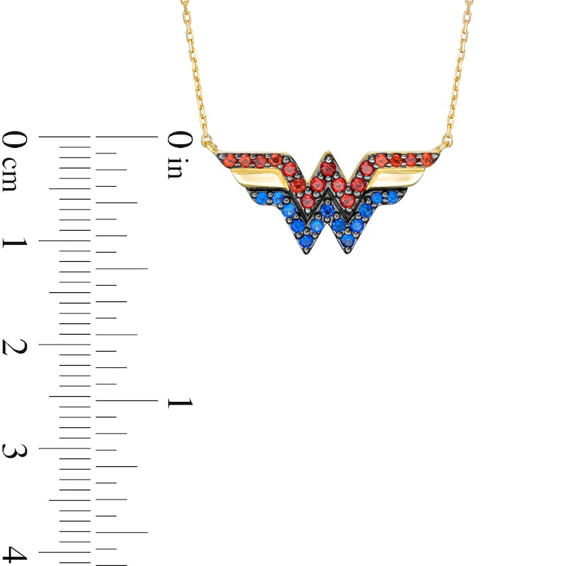 Garnet and Blue Sapphire Symbol Necklace in 10K Gold