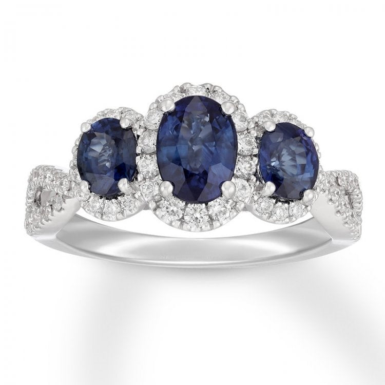 Sapphire Engagement Ring 1/2 ct tw Diamonds 14K Gold