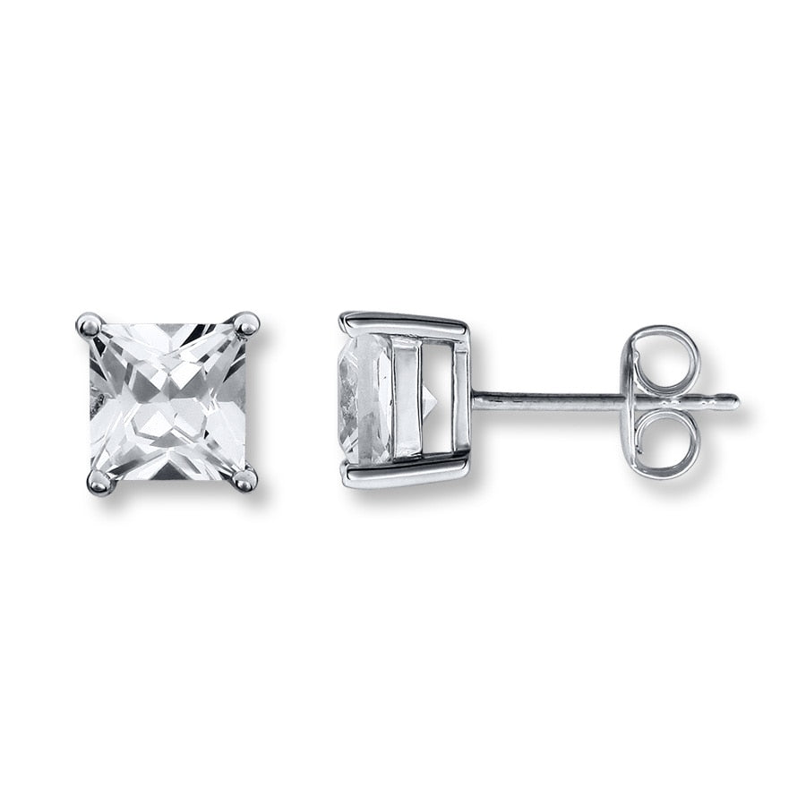 Sapphires Square-cut Sterling Silver Earrings