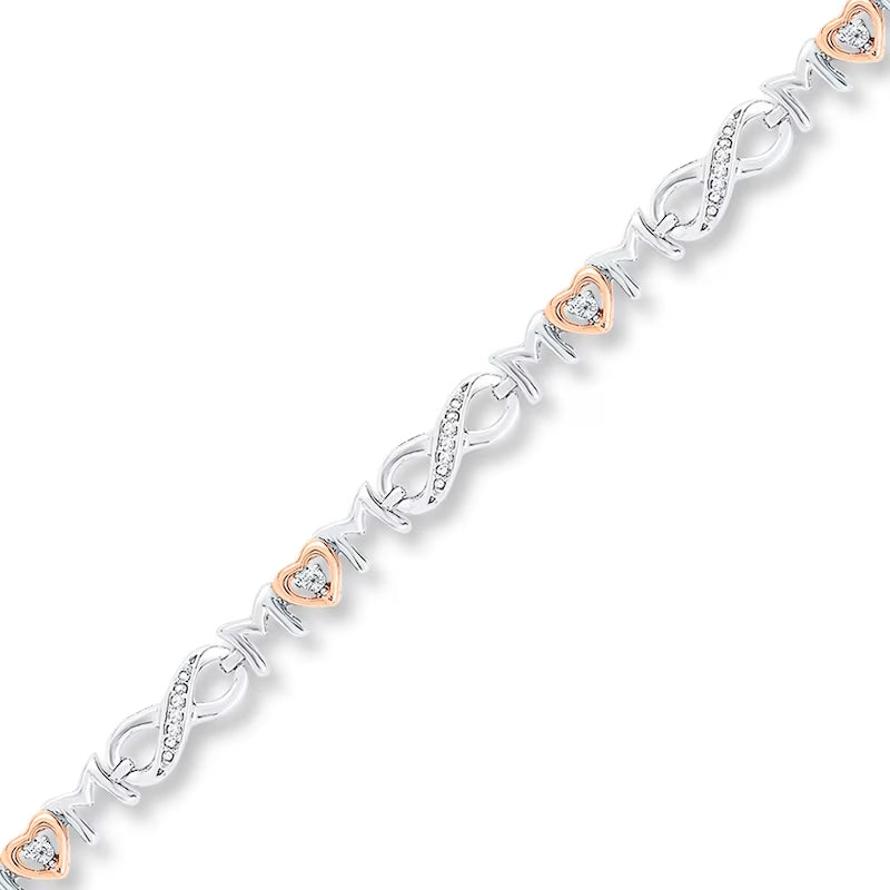 Mom Bracelet 1/10 ct tw Diamonds Sterling Silver &amp;#038; 10K Rose Gold