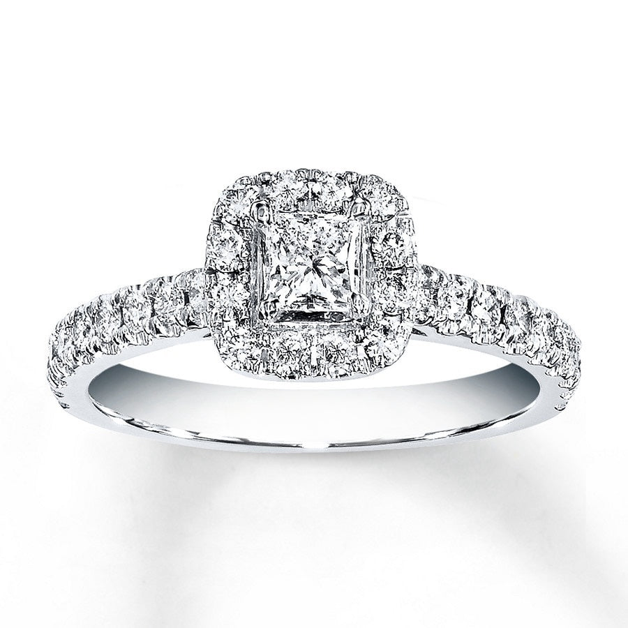 Engagement Ring 7/8 ct tw Diamonds 14K White Gold