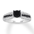 Black &amp;#038; White Diamond Engagement Ring 7/8 ct tw 14K White Gold