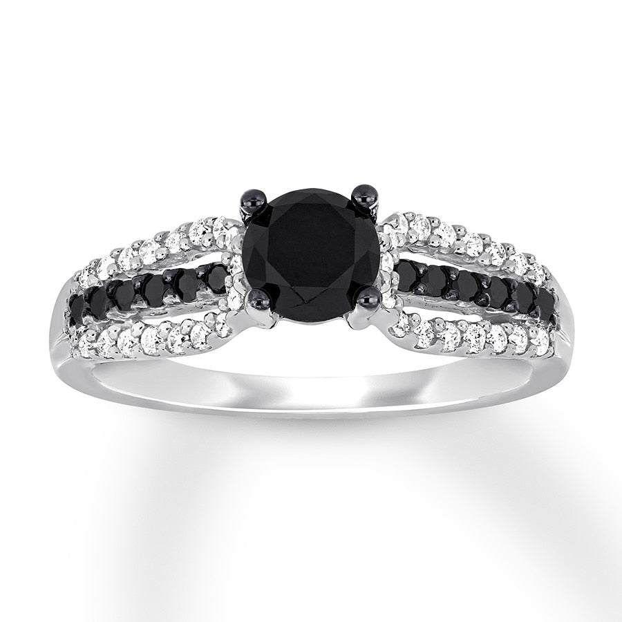 Black &amp;#038; White Diamond Engagement Ring 7/8 ct tw 14K White Gold