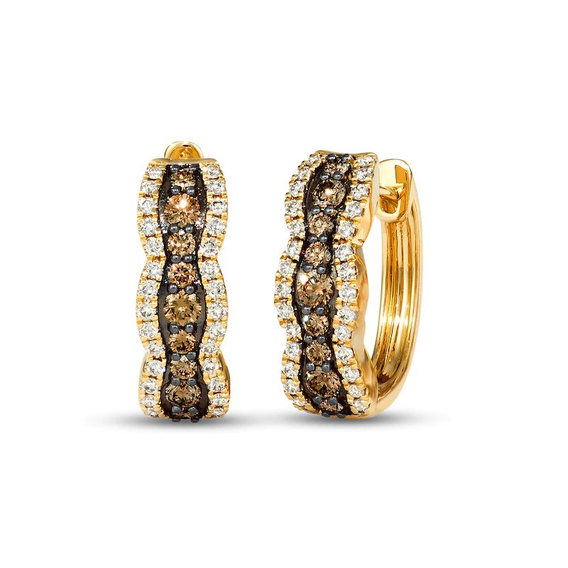 Diamond Hoop Earrings 1 ct tw Round-cut 14K Honey Gold