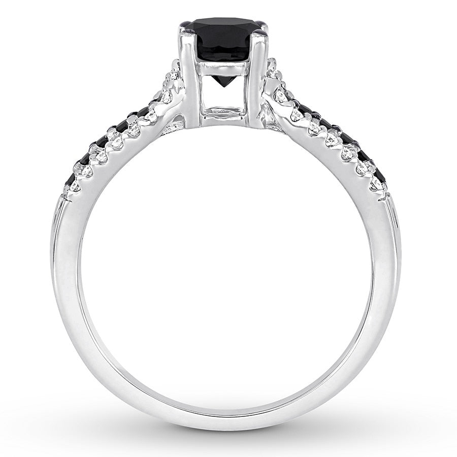 Black &amp;#038; White Diamond Engagement Ring 7/8 ct tw 14K White Gold