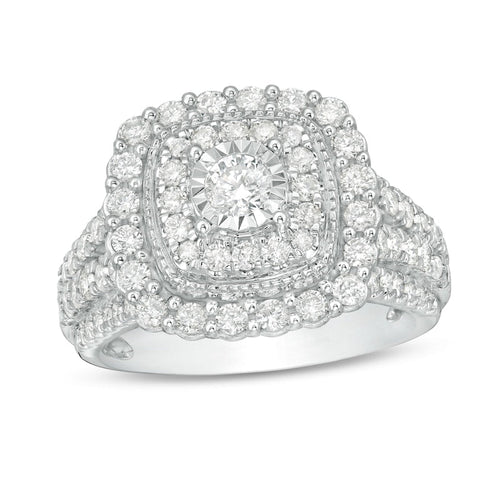 1-1/2 CT. T.W. Diamond Double Cushion Frame Engagement Ring in 10K White Gold