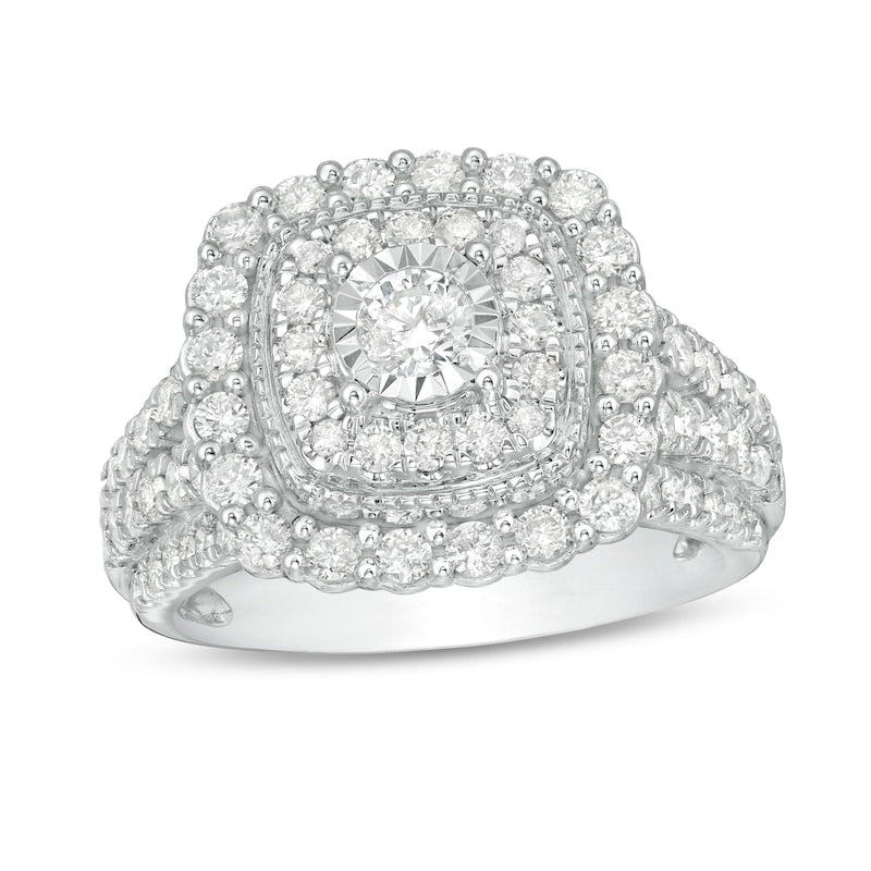 1-1/2 CT. T.W. Diamond Double Cushion Frame Engagement Ring in 10K White Gold