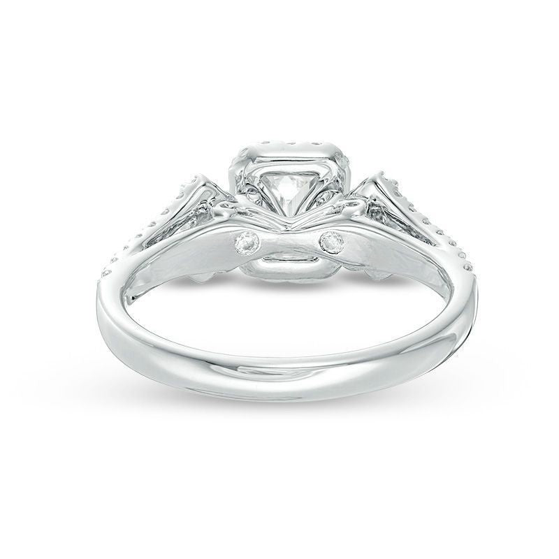 1 CT. T.W. Certified Emerald-Cut Diamond Frame  Ornate Engagement Ring in 14K White Gold (I/I1)