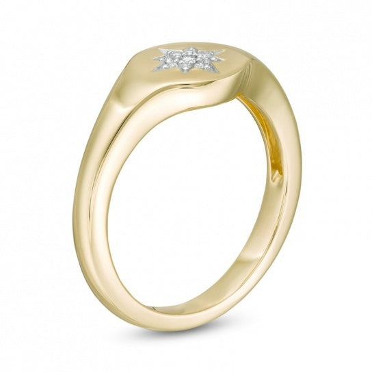 1/20 CT. T.W. Diamond Tiara Star Signet Ring in 10K Gold:1/20 CT. T.W. Diamond Tiara Star Signet Ring in 10K Gold