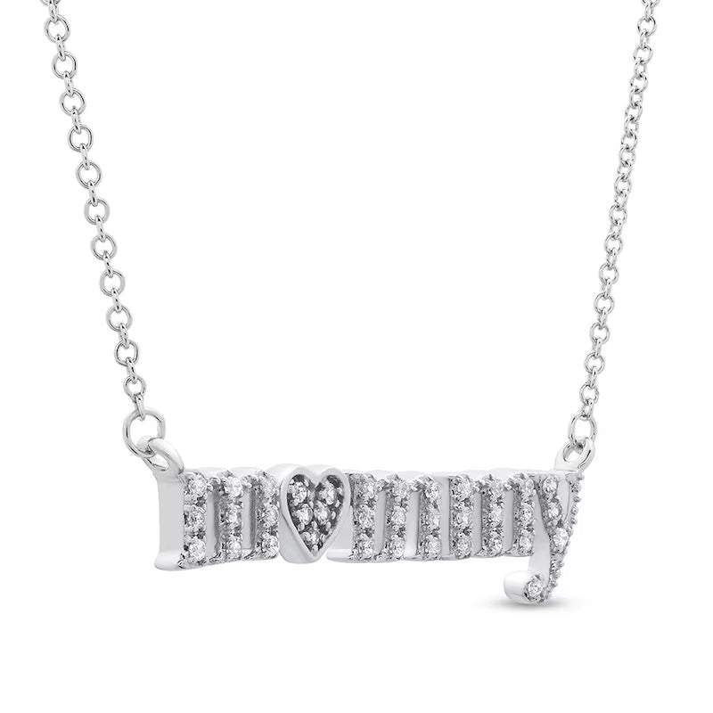 &amp;#8220;Mommy&amp;#8221; Necklace 1/6 ct tw Diamonds Sterling Silver 17&amp;#8243;