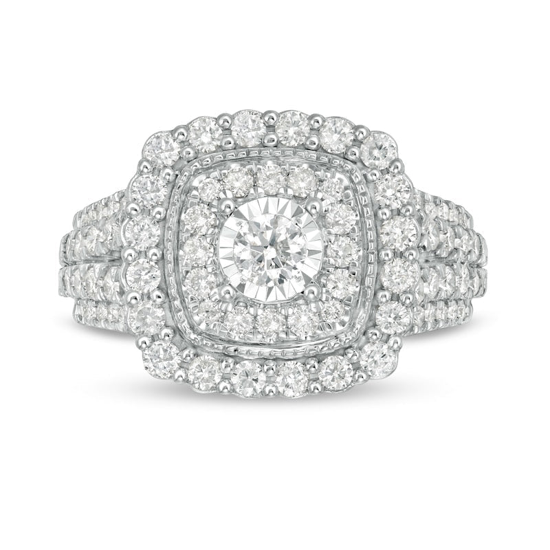 1-1/2 CT. T.W. Diamond Double Cushion Frame Engagement Ring in 10K White Gold
