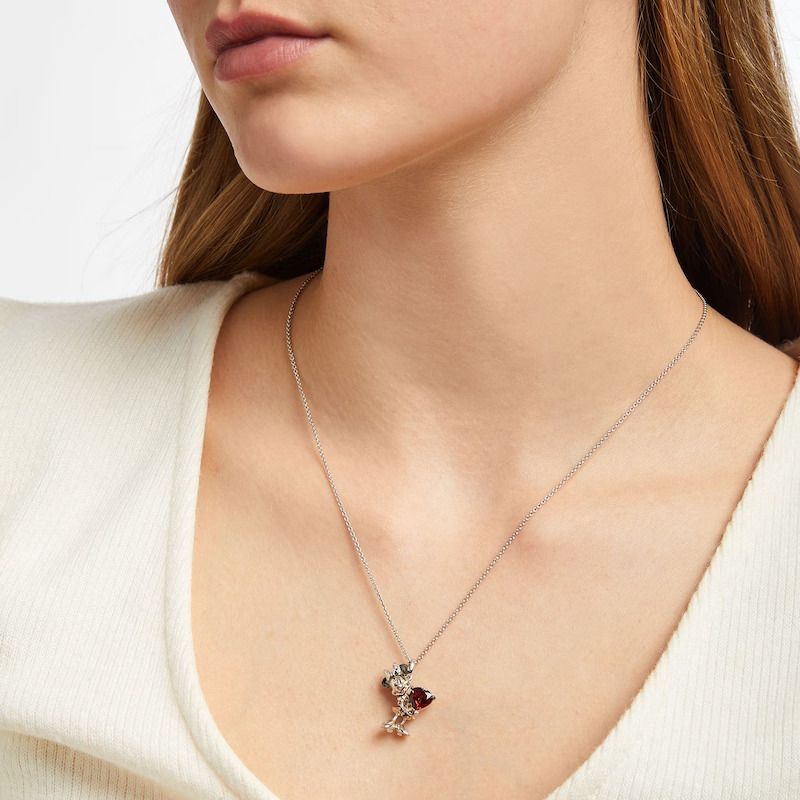 Mouse Garnet &amp;#038; Diamond Accent Necklace Sterling Silver &amp;#038; 10K Rose Gold 19