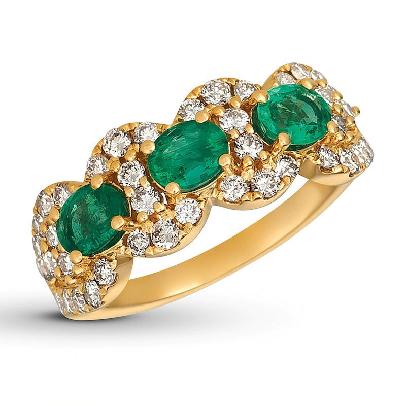 Natural Emerald Ring 3/4 ct tw Nude Diamonds 14K Gold