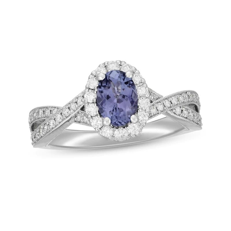 Tanzanite &amp;#038; Diamond Engagement Ring 5/8 ct tw Round-cut 14K White Gold