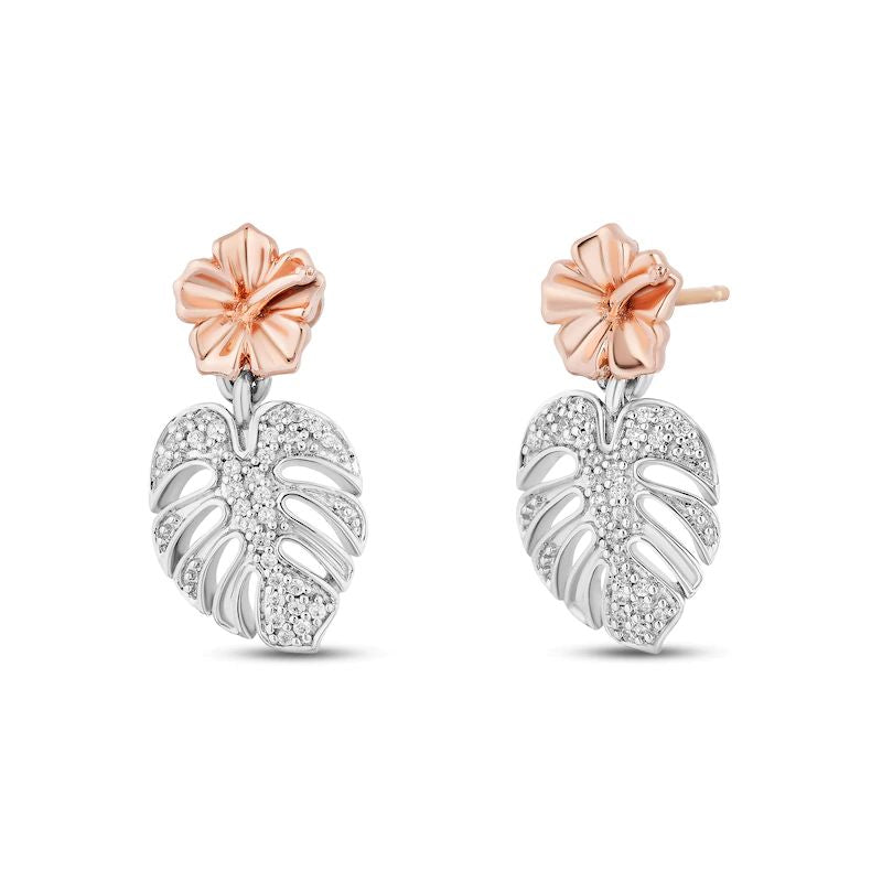 Diamond Palm Leaf Earrings 1/10 ct tw Sterling Silver &amp;#038; 10K Rose Gold
