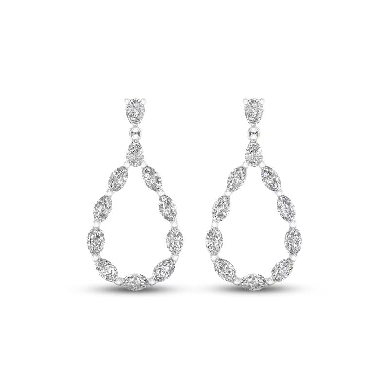 Diamond Teardrop Earrings 2 ct tw Marquise &amp;#038; Pear-Shaped 14K White Gold