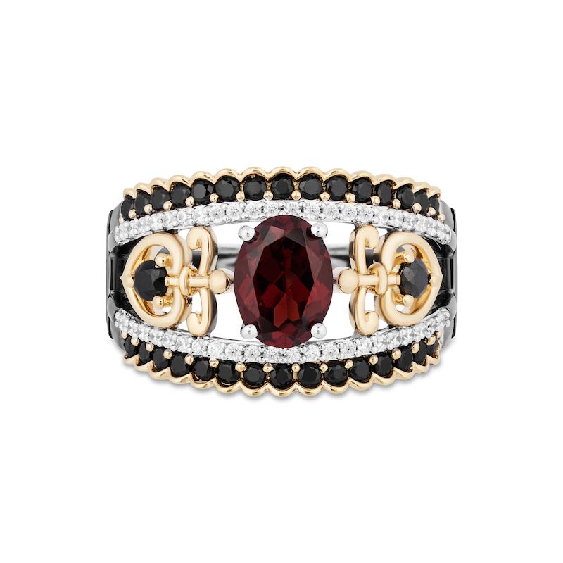 Oval Garnet and 1 CT. T.W. Diamond Ring in Two-Tone Sterling Silver and 10K Gold