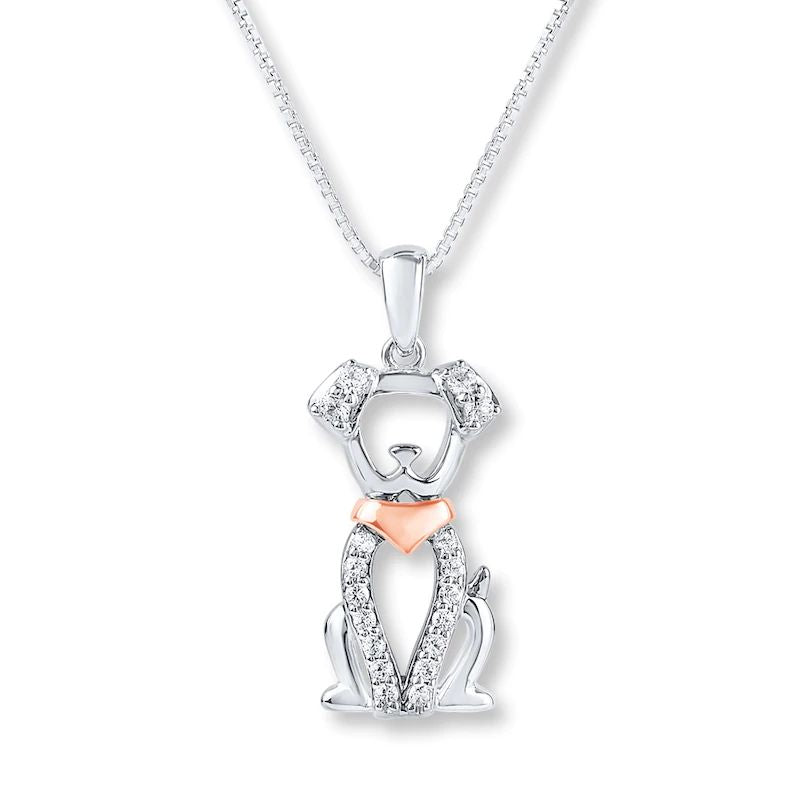 Dog Necklace Sapphire Sterling Silver/10K Rose Gold