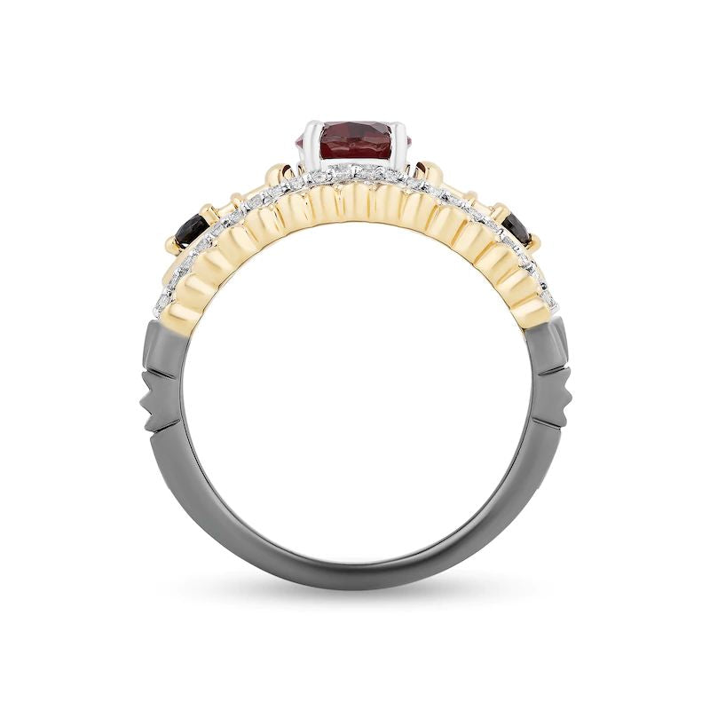Oval Garnet and 1 CT. T.W. Diamond Ring in Two-Tone Sterling Silver and 10K Gold