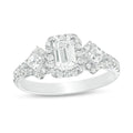 1 CT. T.W. Certified Emerald-Cut Diamond Frame  Ornate Engagement Ring in 14K White Gold (I/I1)