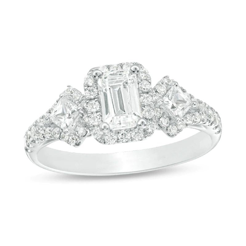 1 CT. T.W. Certified Emerald-Cut Diamond Frame  Ornate Engagement Ring in 14K White Gold (I/I1)