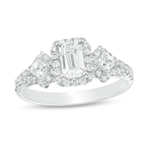1 CT. T.W. Certified Emerald-Cut Diamond Frame  Ornate Engagement Ring in 14K White Gold (I/I1)