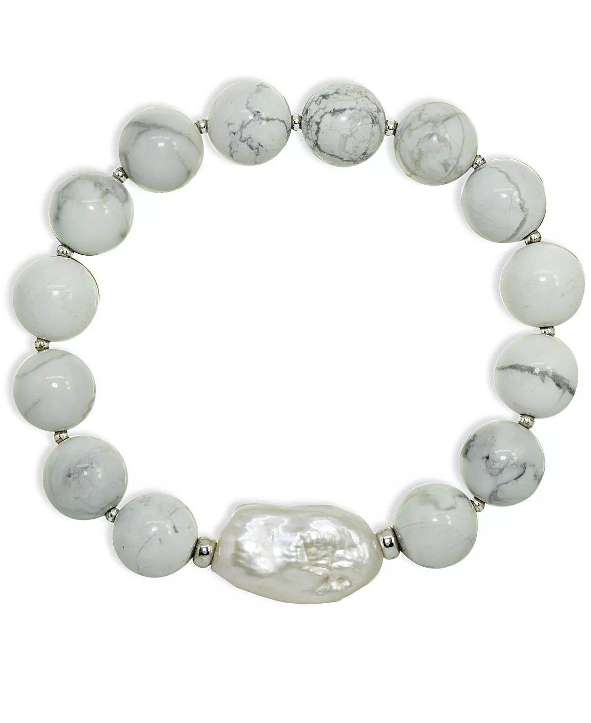 Genuine Stone Bead Biwa Pearl Stretch Bracelet
