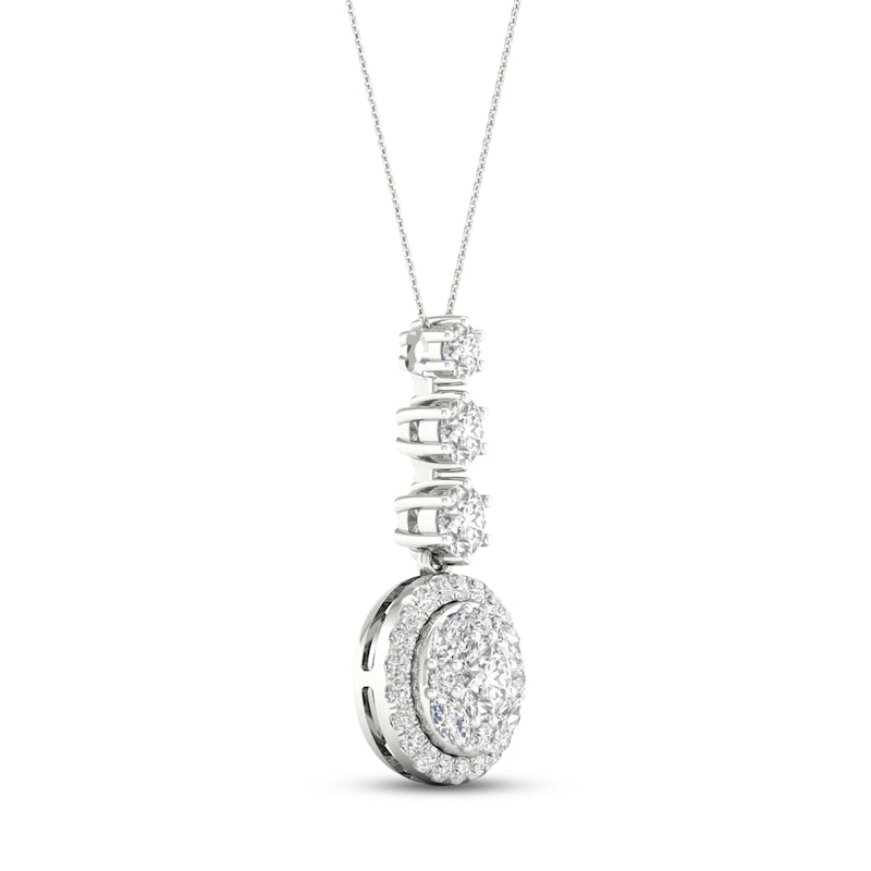 Multi-Diamond Drop Necklace 2 ct tw Round &amp;#038; Marquise-cut 14K White Gold 18&amp;#8243;