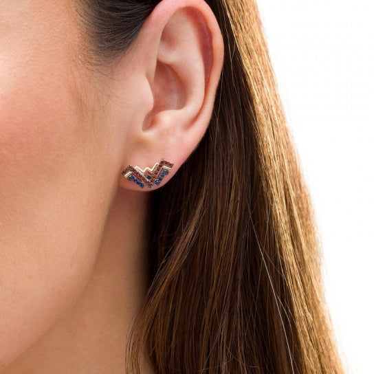 GarnetandBlueSapphireSymbolStudEarringsinSterlingSilverand10KGold:GarnetandBlueSapphireSymbolStudEarringsinSterlingSilverand10KGold