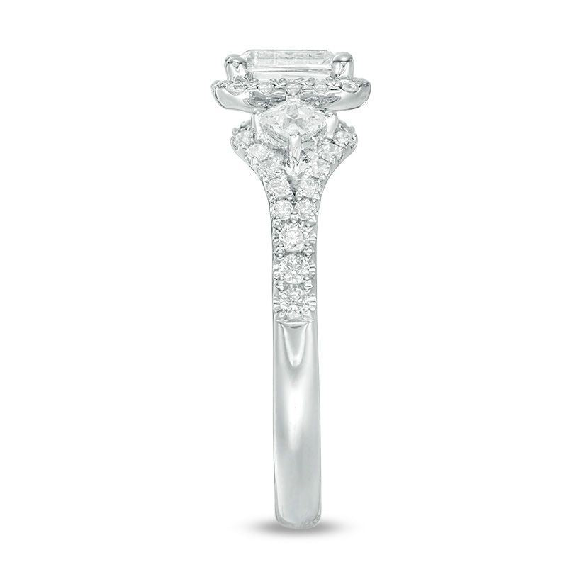 1 CT. T.W. Certified Emerald-Cut Diamond Frame  Ornate Engagement Ring in 14K White Gold (I/I1)