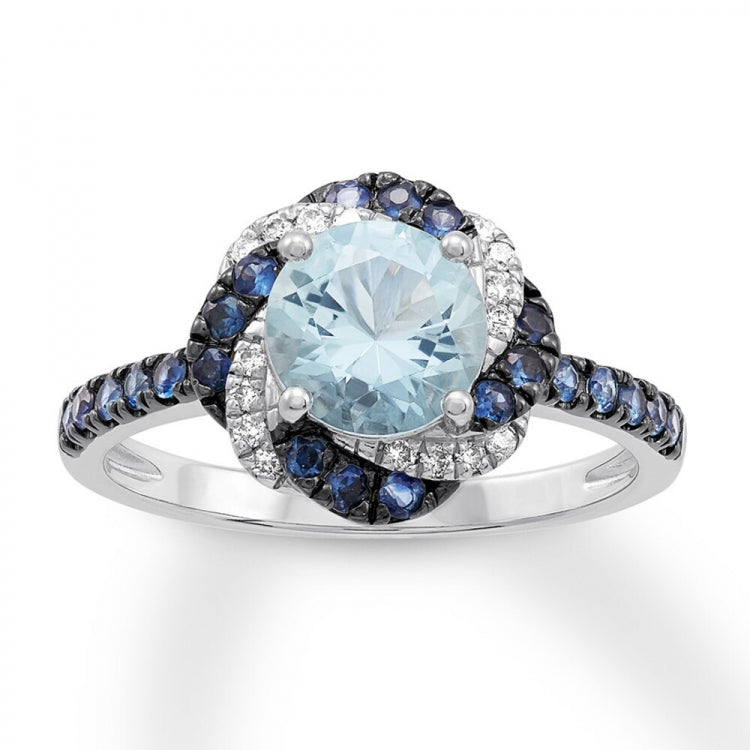 Aquamarine Sapphire Engagement Ring 14K White Gold