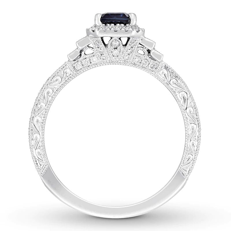 Sapphire Engagement Ring 1/2 ct tw Diamonds 14K Gold