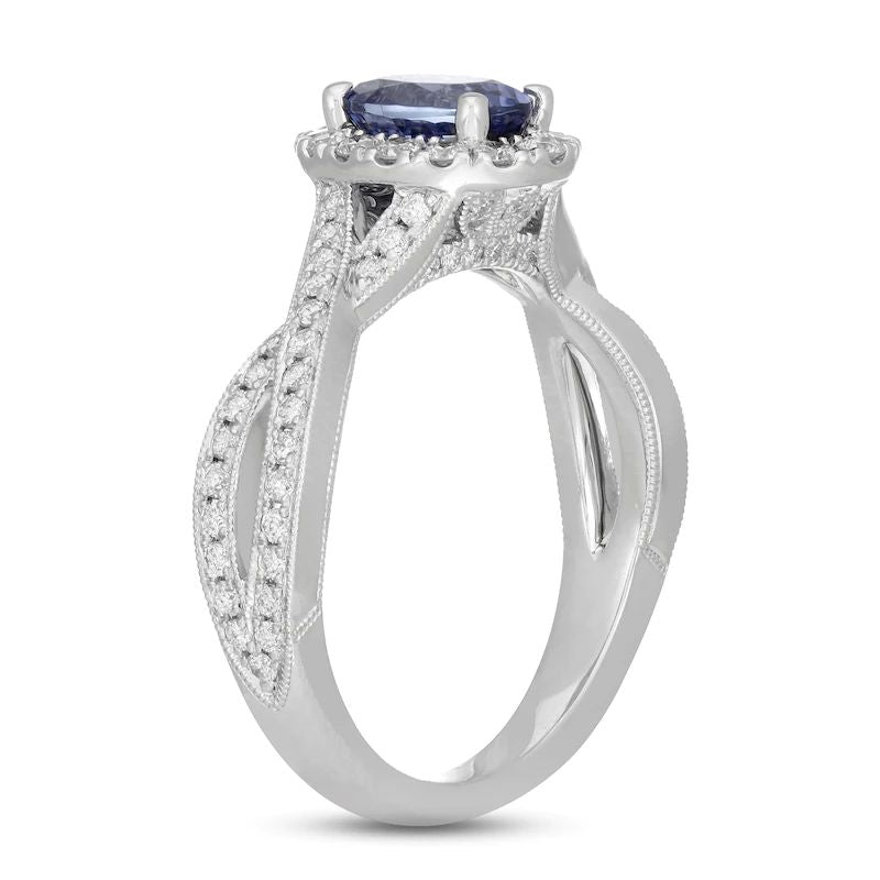 Tanzanite &amp;#038; Diamond Engagement Ring 5/8 ct tw Round-cut 14K White Gold
