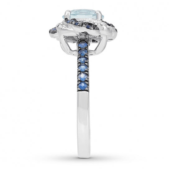 Aquamarine Sapphire Engagement Ring 14K White Gold