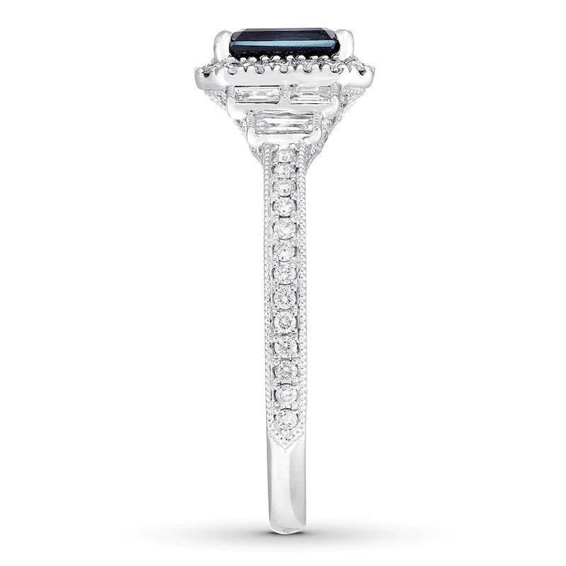 Sapphire Engagement Ring 1/2 ct tw Diamonds 14K Gold