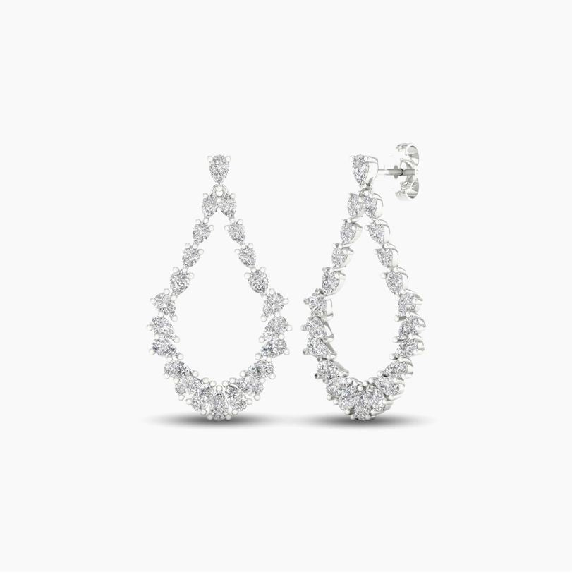 Diamond Teardrop Earrings 2 ct tw Marquise &amp;#038; Pear-Shaped 14K White Gold
