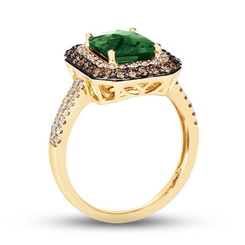 Natural Emerald Ring 7/8 ct tw Diamonds 14K Honey Gold