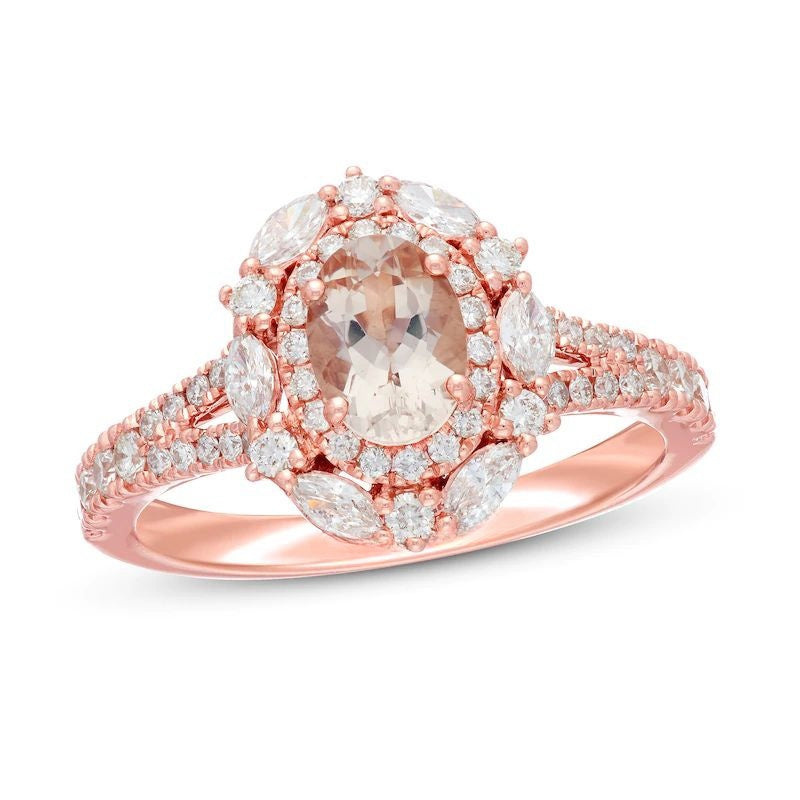 Morganite Engagement Ring 3/4 ct tw Diamonds 14K Rose Gold