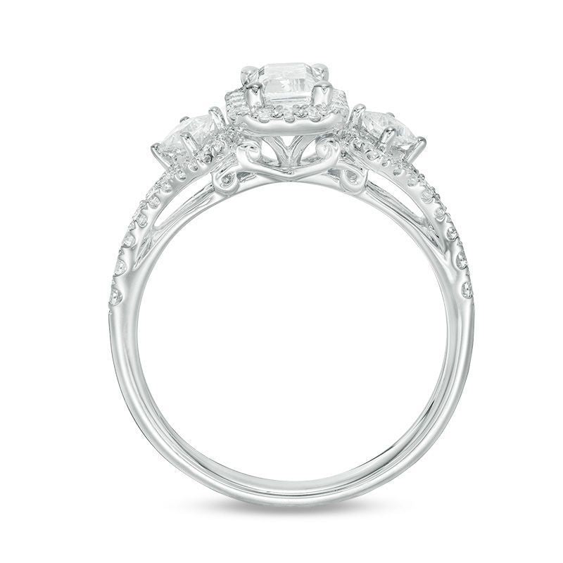1 CT. T.W. Certified Emerald-Cut Diamond Frame  Ornate Engagement Ring in 14K White Gold (I/I1)