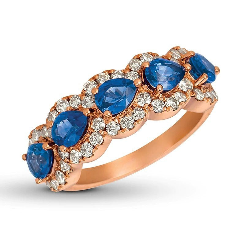Sapphire Ring 3/4 ct tw Diamonds 14K Strawberry Gold