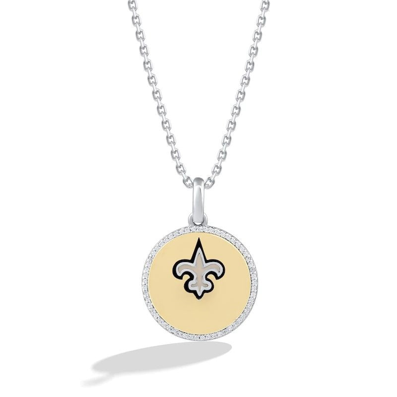 1/10 CT. T.W. Diamond Enamel Disc Necklace in Sterling Silver and 10K Yellow Gold