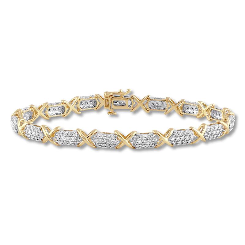 Diamond Bracelet 3 ct tw Round-cut 10K Yellow Gold 7.5 Length