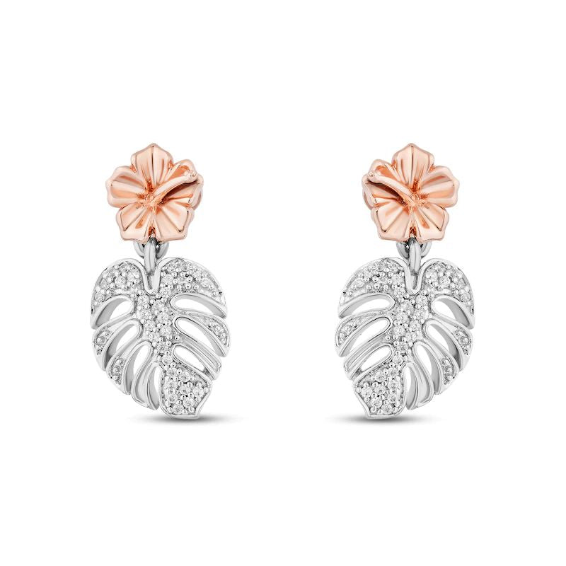 Diamond Palm Leaf Earrings 1/10 ct tw Sterling Silver &amp;#038; 10K Rose Gold