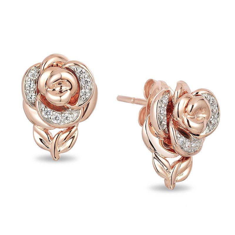 1/15 CT. T.W. Diamond Rose Stud Earrings in 10K Rose Gold