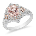 Oval Morganite and 3/4 CT. T.W. Diamond Scallop Frame Engagement Ring in 14K Two-Tone Gold