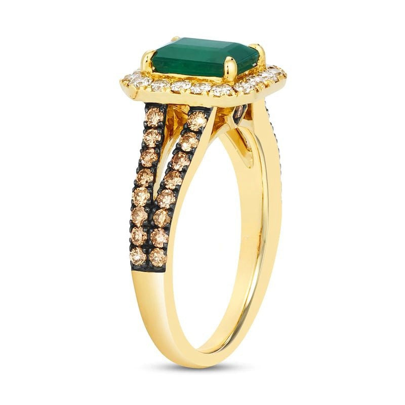 Natural Emerald Ring 3/4 ct tw Diamonds 14K Honey Gold
