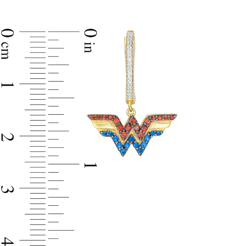 Garnet, Blue Sapphire and 1/15 CT. T.W. Diamond Symbol Drop Earrings in 10K Gold