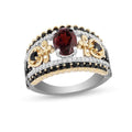 Oval Garnet and 1 CT. T.W. Diamond Ring in Two-Tone Sterling Silver and 10K Gold