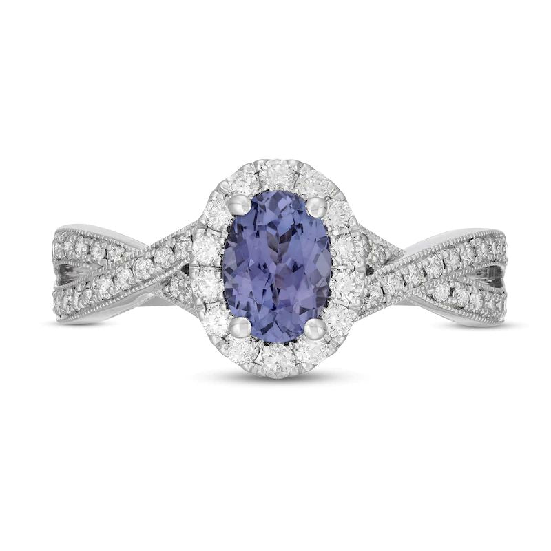 Tanzanite &amp;#038; Diamond Engagement Ring 5/8 ct tw Round-cut 14K White Gold