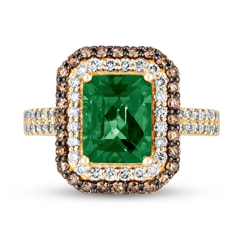 Natural Emerald Ring 7/8 ct tw Diamonds 14K Honey Gold